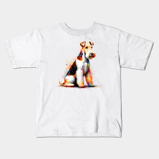 Wire Fox Terrier in Lively Splash Art Kids T-Shirt by ArtRUs